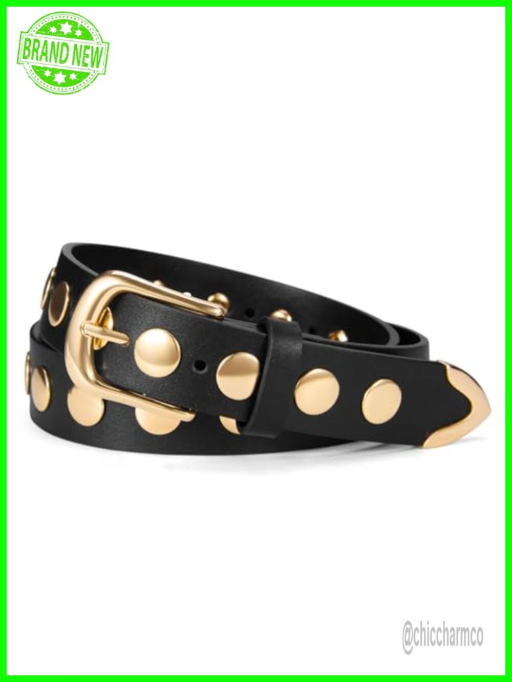 Women's PU Leather Belt with Gold Buckle Casual Waist Belt